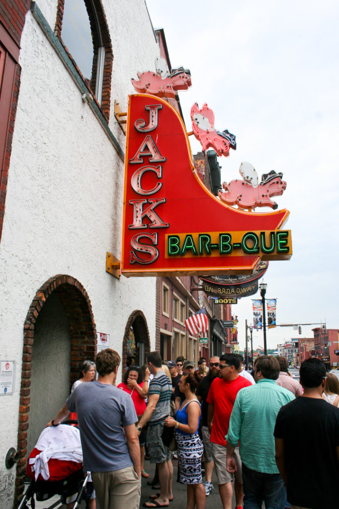 Jack's BBQ downtown Nashville sign and line outside - family-friendly itinerary