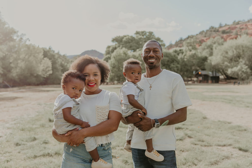 Young Black family with twins