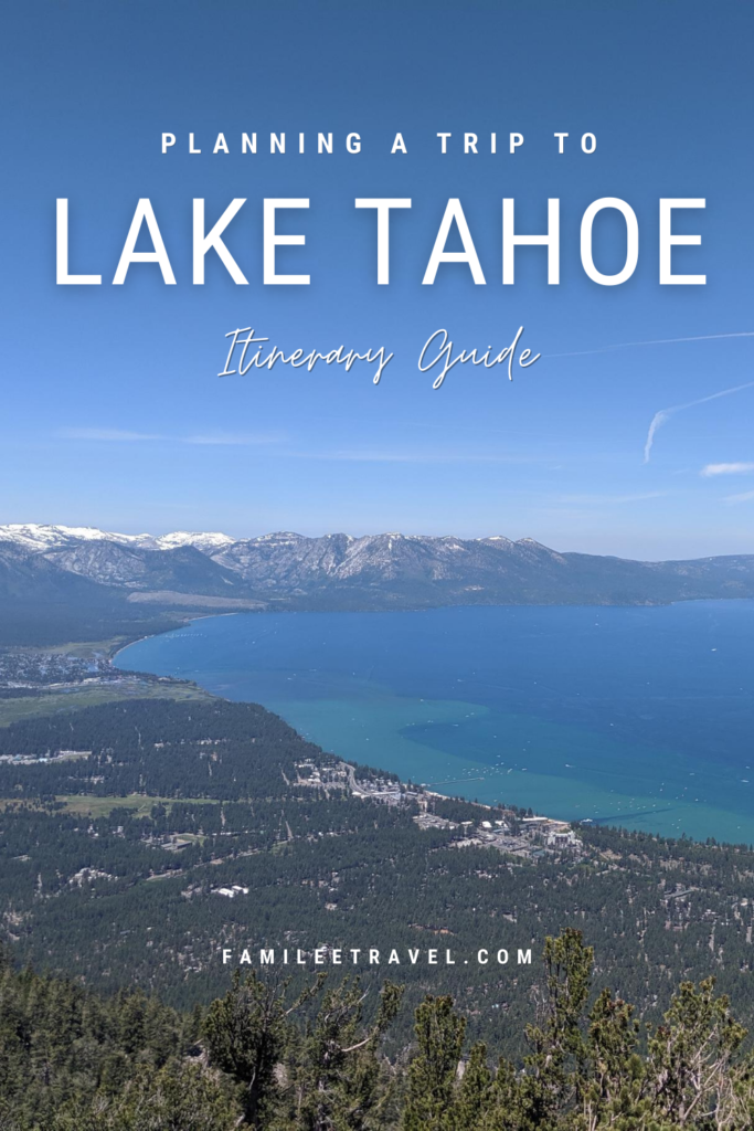 Lake Tahoe aerial shot - Pinterest Pin - family-friendly itinerary Lake Tahoe summer