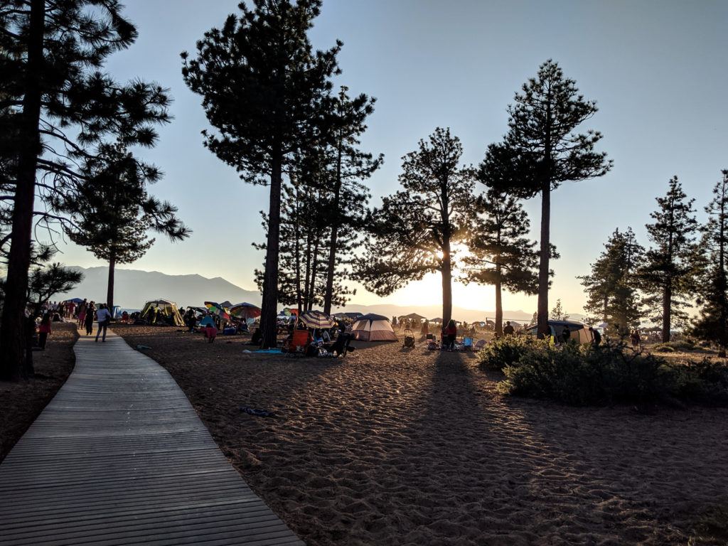 Nevada Beach Campground sunset - family-friendly itinerary Lake Tahoe summer