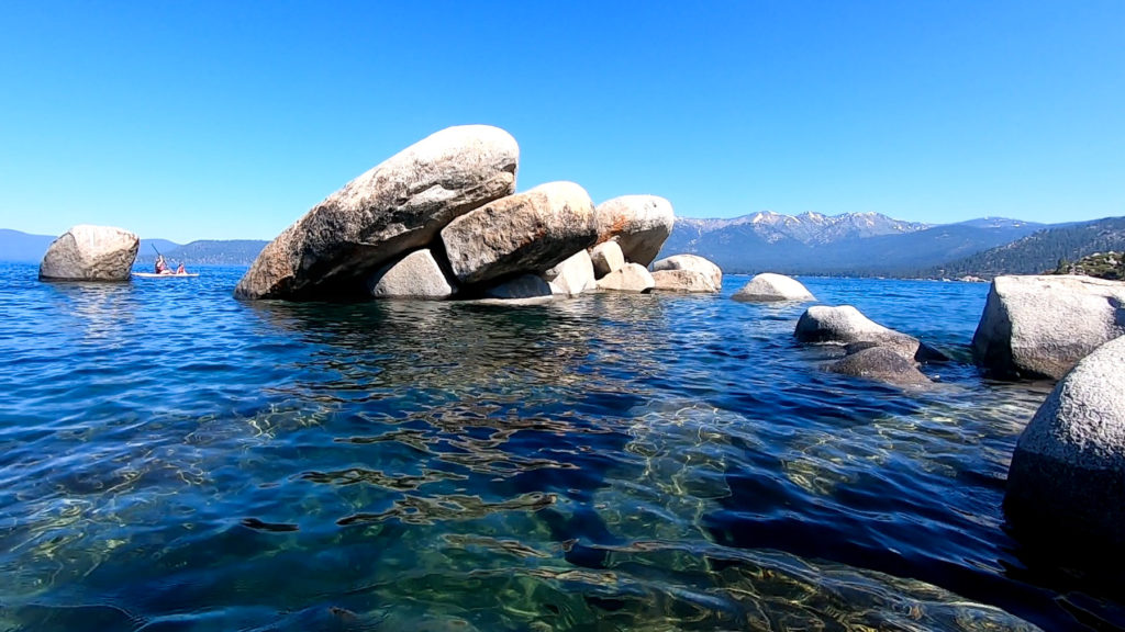 Sand Harbor beach clear water, big boulders - family-friendly itinerary Lake Tahoe summer